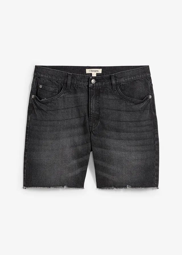 Jeans short met open boorden, relaxed fit, Kleur: zwart denim