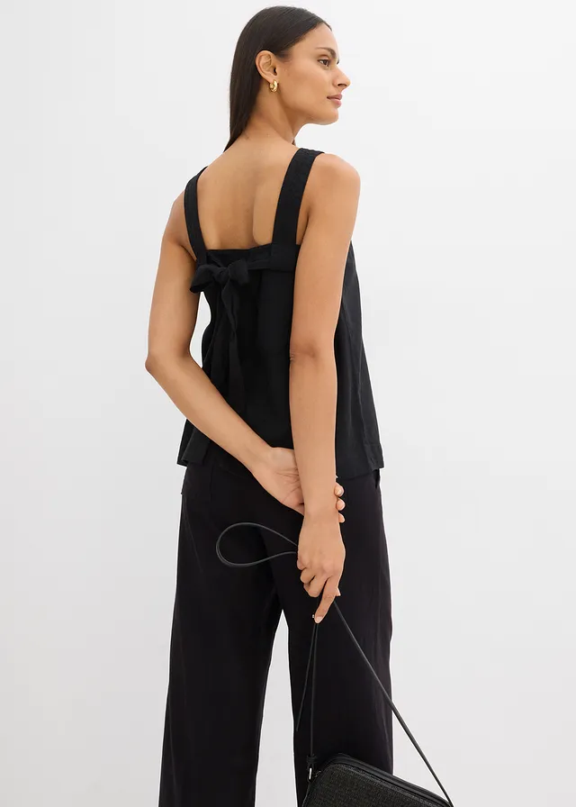 Bluză gen top cu șiret în spate, din amestec cu viscoză • negru • magazin bonprix