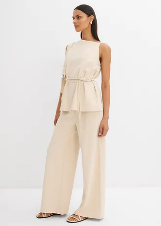 Spodnie Marlene z dzianiny piqué, kolor: szarobeżowy