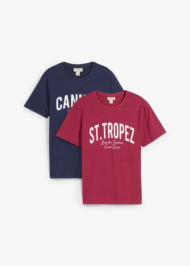 T-shirt van biologisch katoen (set van 2) • rododendronrood+donkerblauw • bonprix online shop