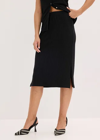 Geribde jersey rok • zwart • bonprix online shop