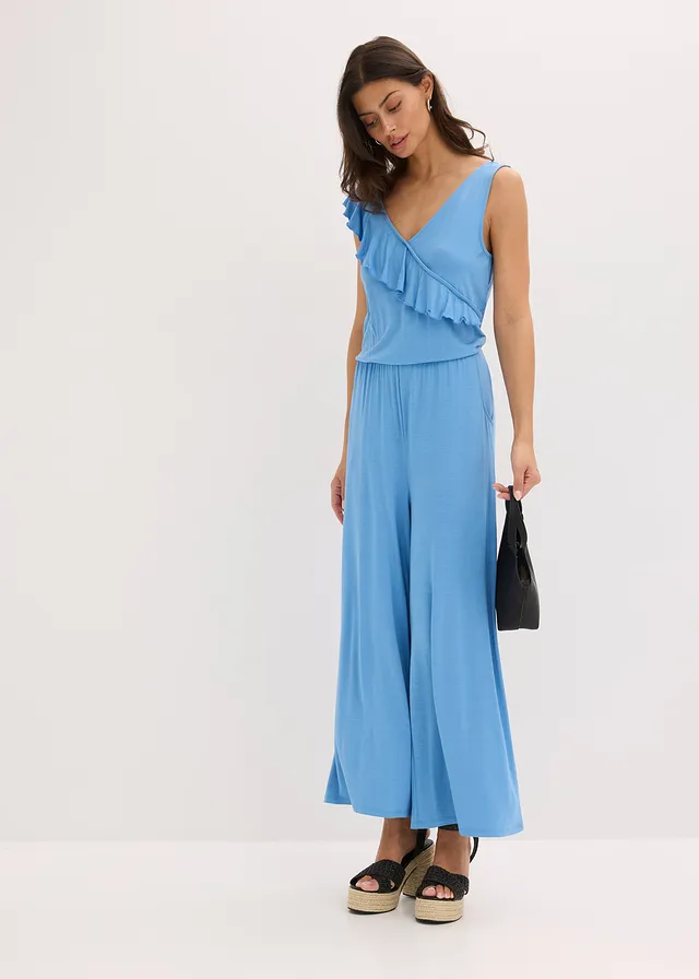 Combinaison en jersey avec volant, Couleur: bleu moyen