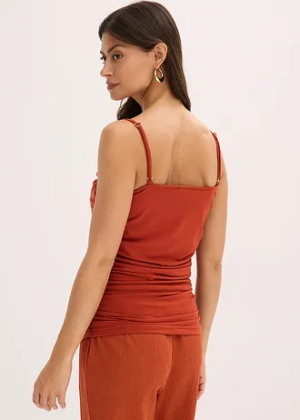 Top s úzkými ramínky a nařasením • rezavě hnědá • bonprix obchod