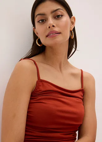 Top s úzkými ramínky a nařasením • rezavě hnědá • bonprix obchod