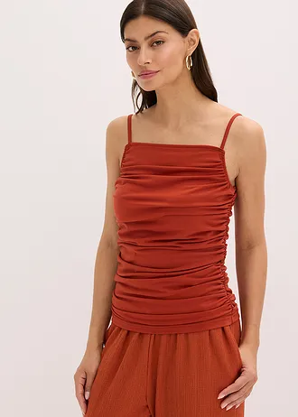 Top s úzkými ramínky a nařasením • rezavě hnědá • bonprix obchod