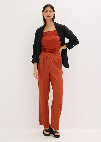 Jersey broek van crèpe • roestbruin • bonprix online shop