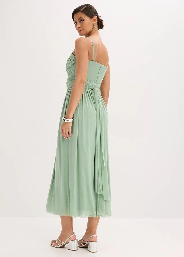 Robe longue en mesh, avec plusieurs façons de la porter, Couleur: vert pastel