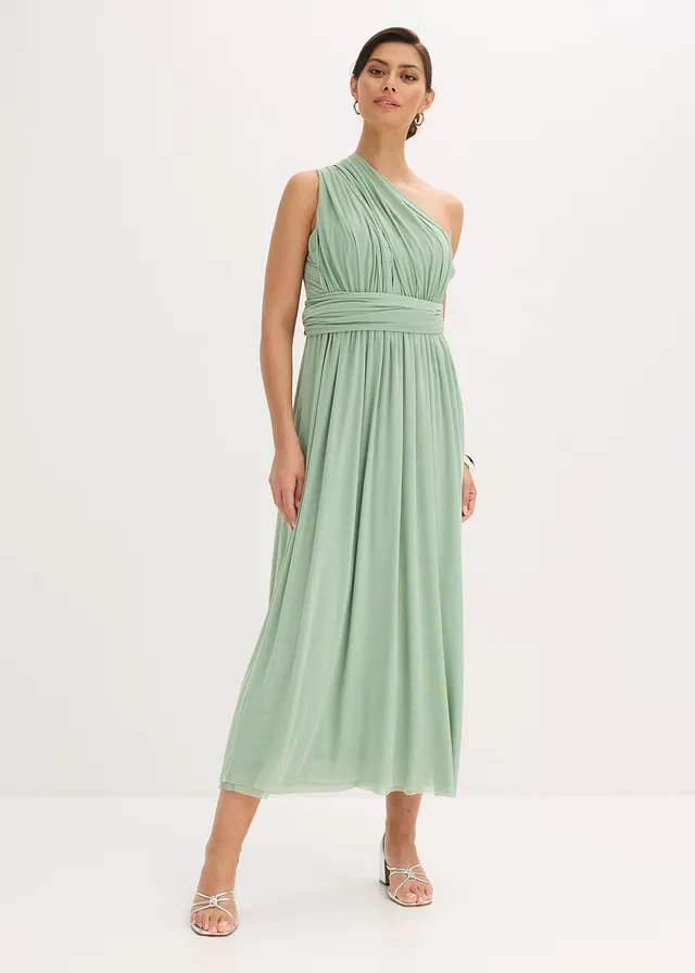 Robe longue en mesh, avec plusieurs façons de la porter, Couleur: vert pastel