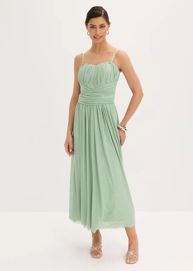 Robe longue en mesh, avec plusieurs façons de la porter, Couleur: vert pastel