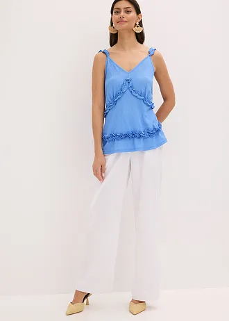 Top met spaghettibandjes en ruches, Kleur: middenblauw