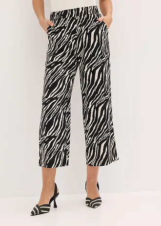 Pantalon en viscose, taille élastiquée, Couleur: noir/écru zèbre
