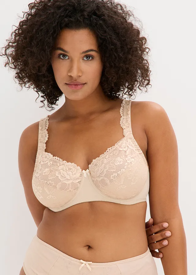 Lot de 2 soutiens-gorge à armatures et dentelle, Couleur: beige craie/noir