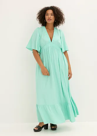 Maxi jurk met strokenrok van soepele viscose, Kleur: mentholblauw