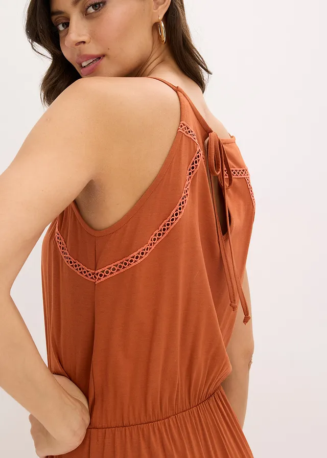 Maxi jurk met gehaakte inzetstukken • roestbruin • product-page.page-title-suffix