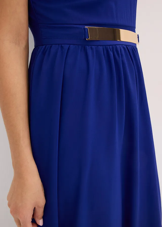 Rochie din șifon cu guler și accesoriu • albastru-negru cu imprimeu • magazin bonprix