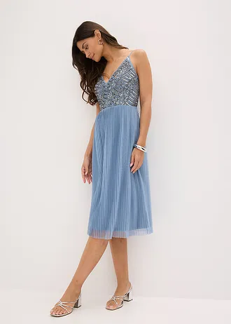 Robe midi à jupe plissée et sequins brodés • bleu clair • Boutique bonprix