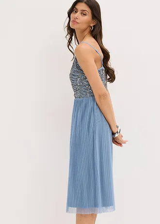 Robe midi à jupe plissée et sequins brodés • bleu clair • Boutique bonprix