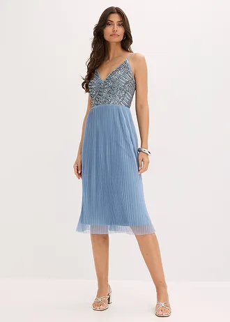 Robe midi à jupe plissée et sequins brodés • bleu clair • Boutique bonprix