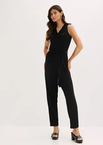 Jersey jumpsuit, Kleur: zwart