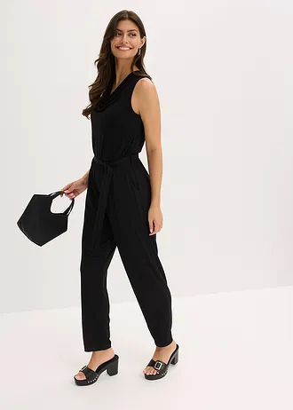 Jersey jumpsuit, Kleur: zwart