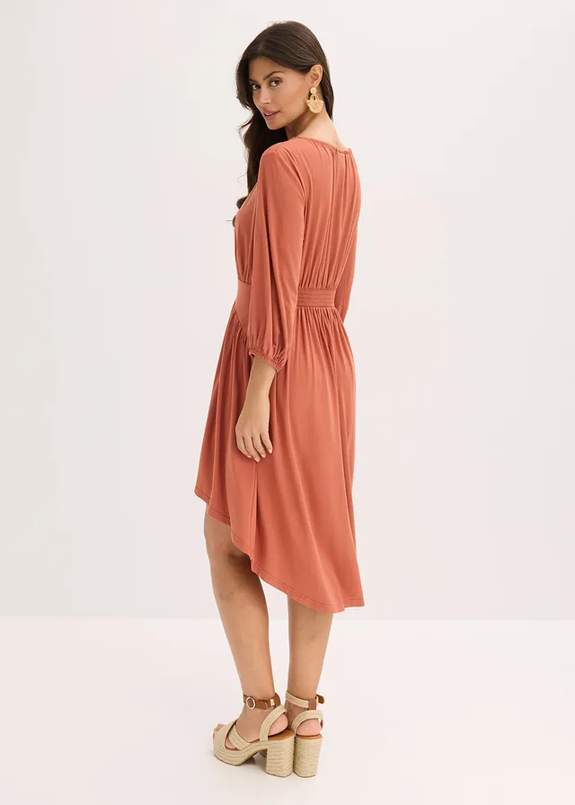 Robe en jersey avec fronces, Couleur: cognac