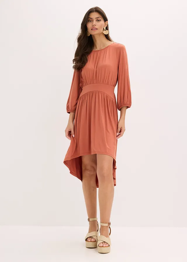 Robe en jersey avec fronces, Couleur: cognac