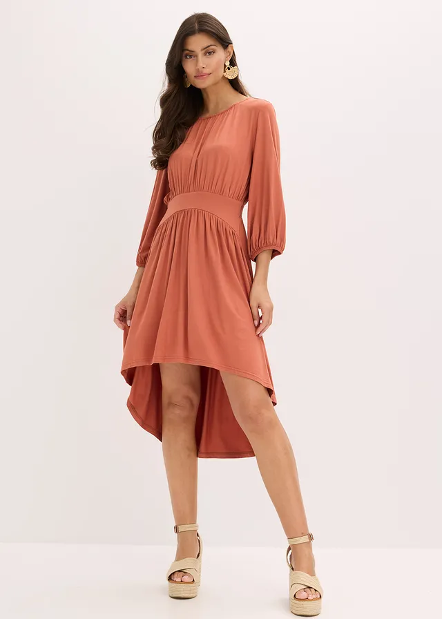 Robe en jersey avec fronces, Couleur: cognac