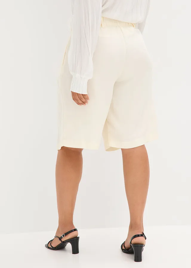 Bermuda doux en viscose mélangée, Couleur: crème