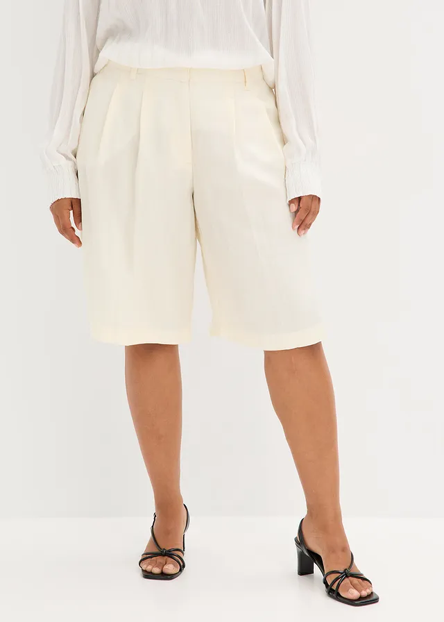 Bermuda doux en viscose mélangée, Couleur: crème