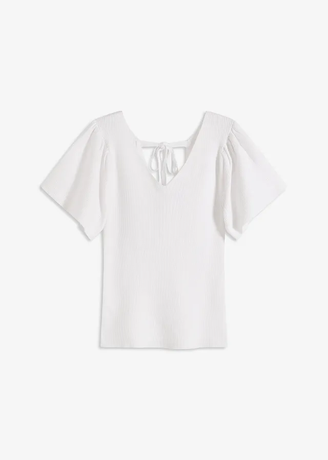 Pull côtelé en viscose mélangée, Couleur: blanc