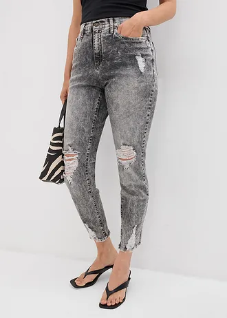Mom jeans met destroyed effecten, high waist, Kleur: grey denim used