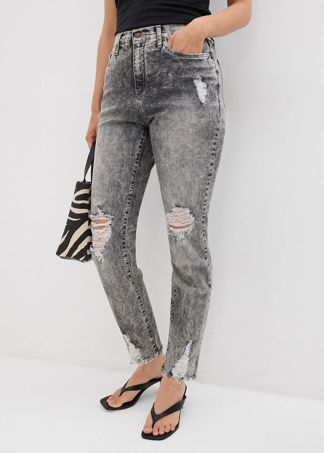 Jean Mom taille haute avec effets destroy • gris denim used • product-page.page-title-suffix