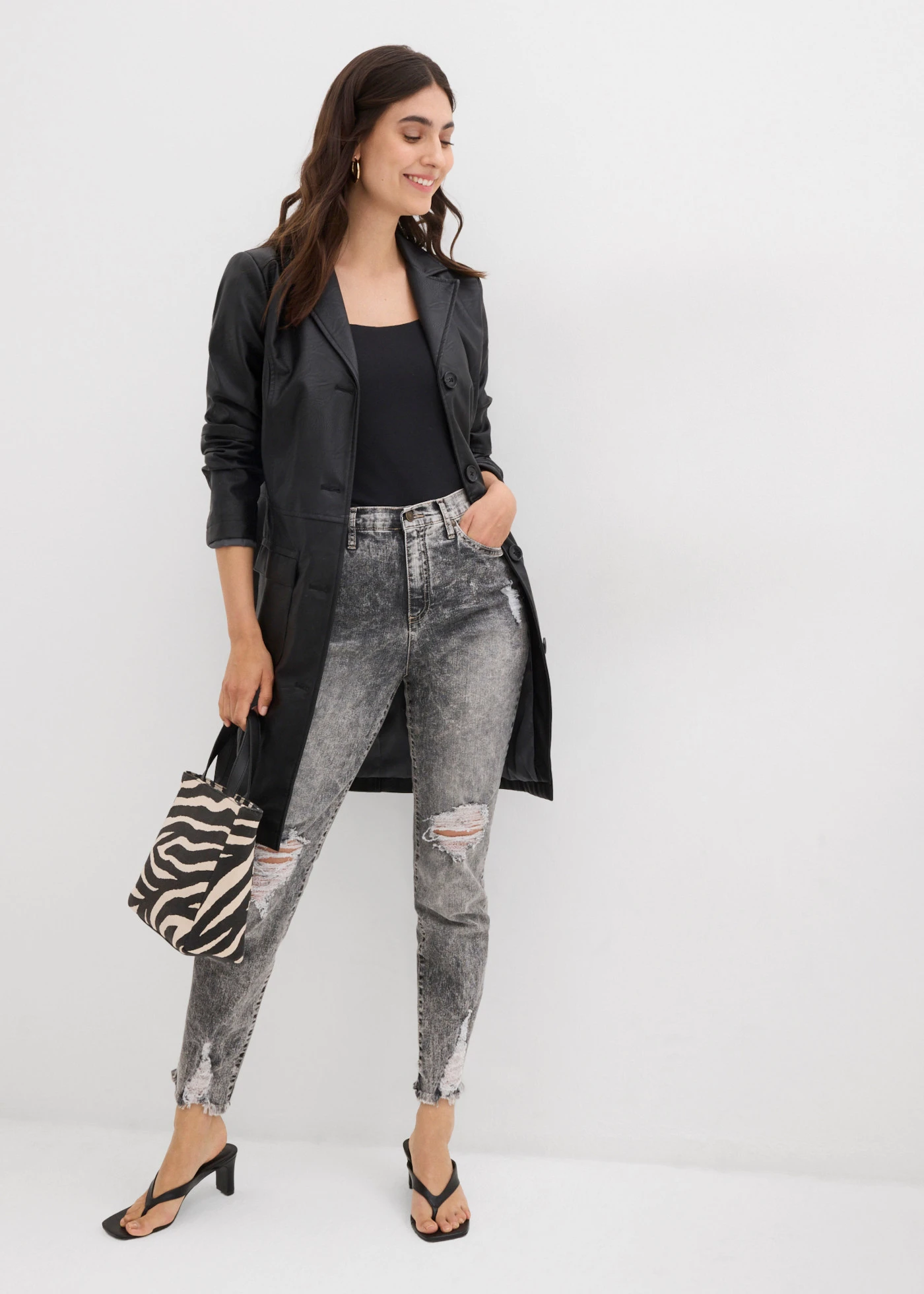 Materské džínsy so zničeným efektom, High Waist • sivá denim used • obchod bonprix