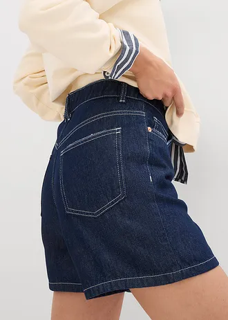 Džínové šortky, High Waist, Low Stretch • tmavě modrý denim nesepraný • bonprix obchod