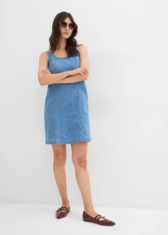 Robe en denim coton extensible, Couleur: bleu glacier denim