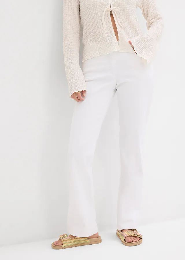 Mid waist stretch jeans, straight, Kleur: wit
