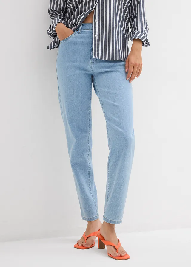 Mom jeans met high waist en stretch • ijsblauw denim used • product-page.page-title-suffix