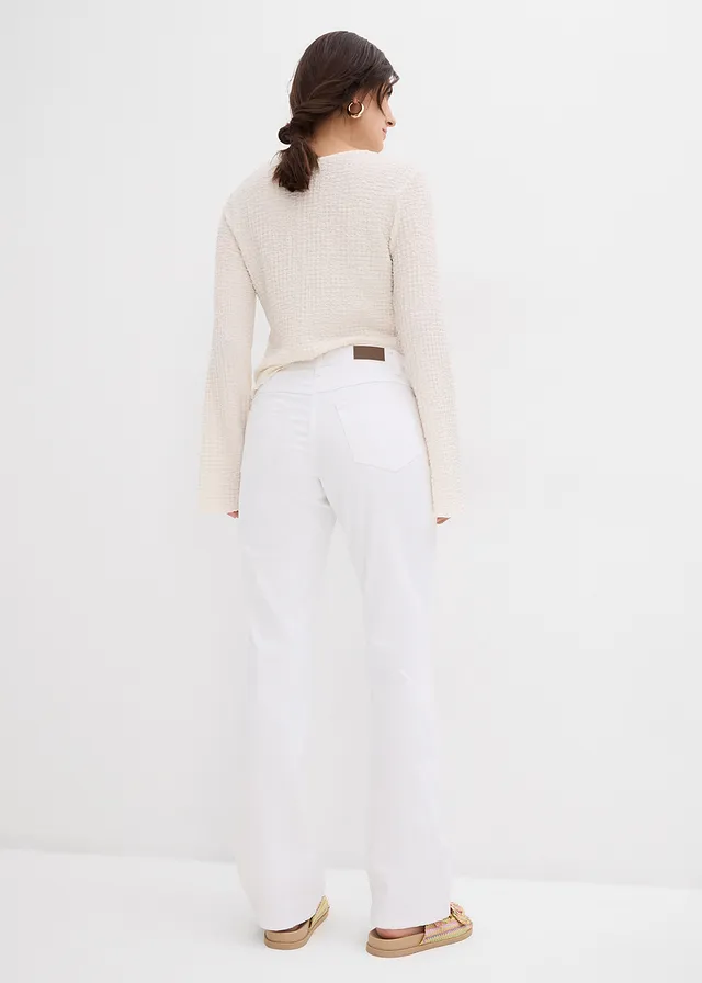 Jean droit taille mi-haute, extensible, Couleur: blanc