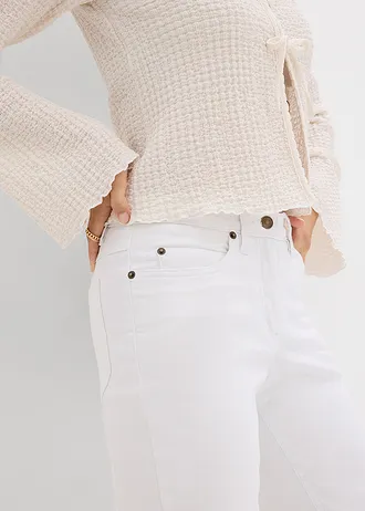 Jeansy ze stretchem straight, mid waist • biały • sklep bonprix