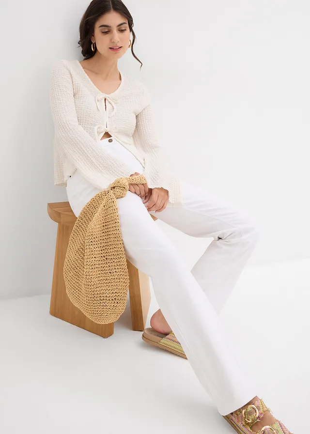 Mid waist stretch jeans, straight • wit • product-page.page-title-suffix