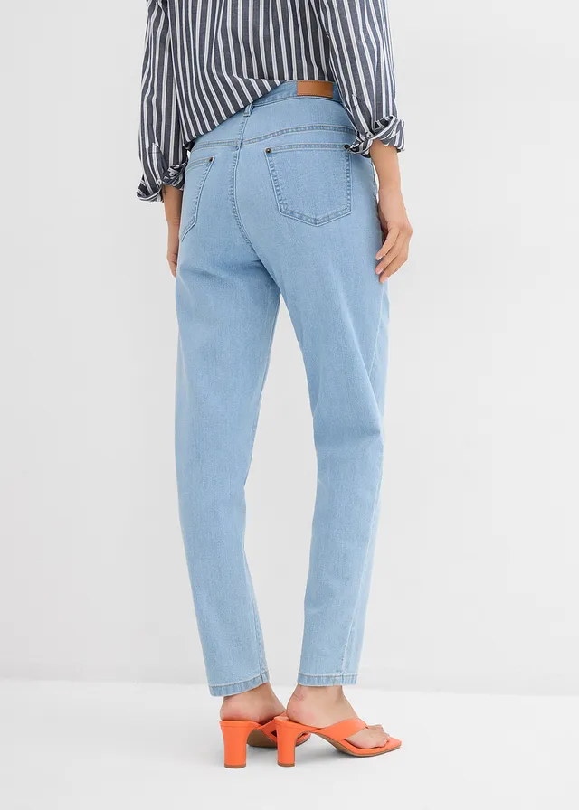 Mom jeans met high waist en stretch, Kleur: ijsblauw denim used