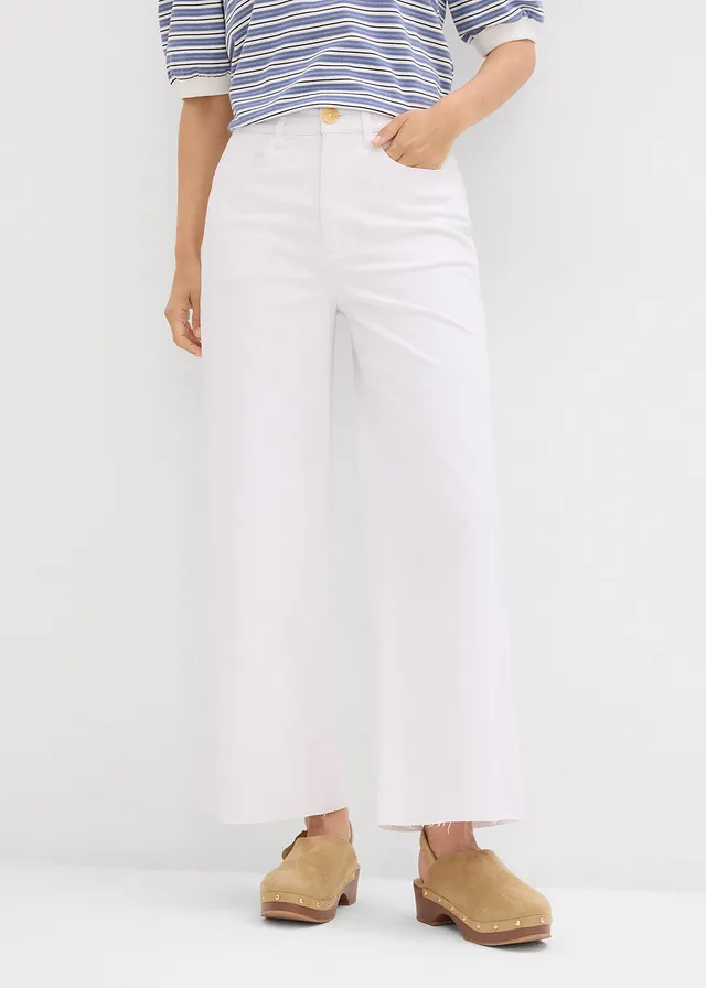 Blugi Wide Leg, High Waist, cropped, culoare: 