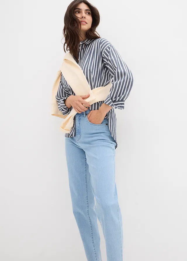 Mom jeans met high waist en stretch • ijsblauw denim used • product-page.page-title-suffix