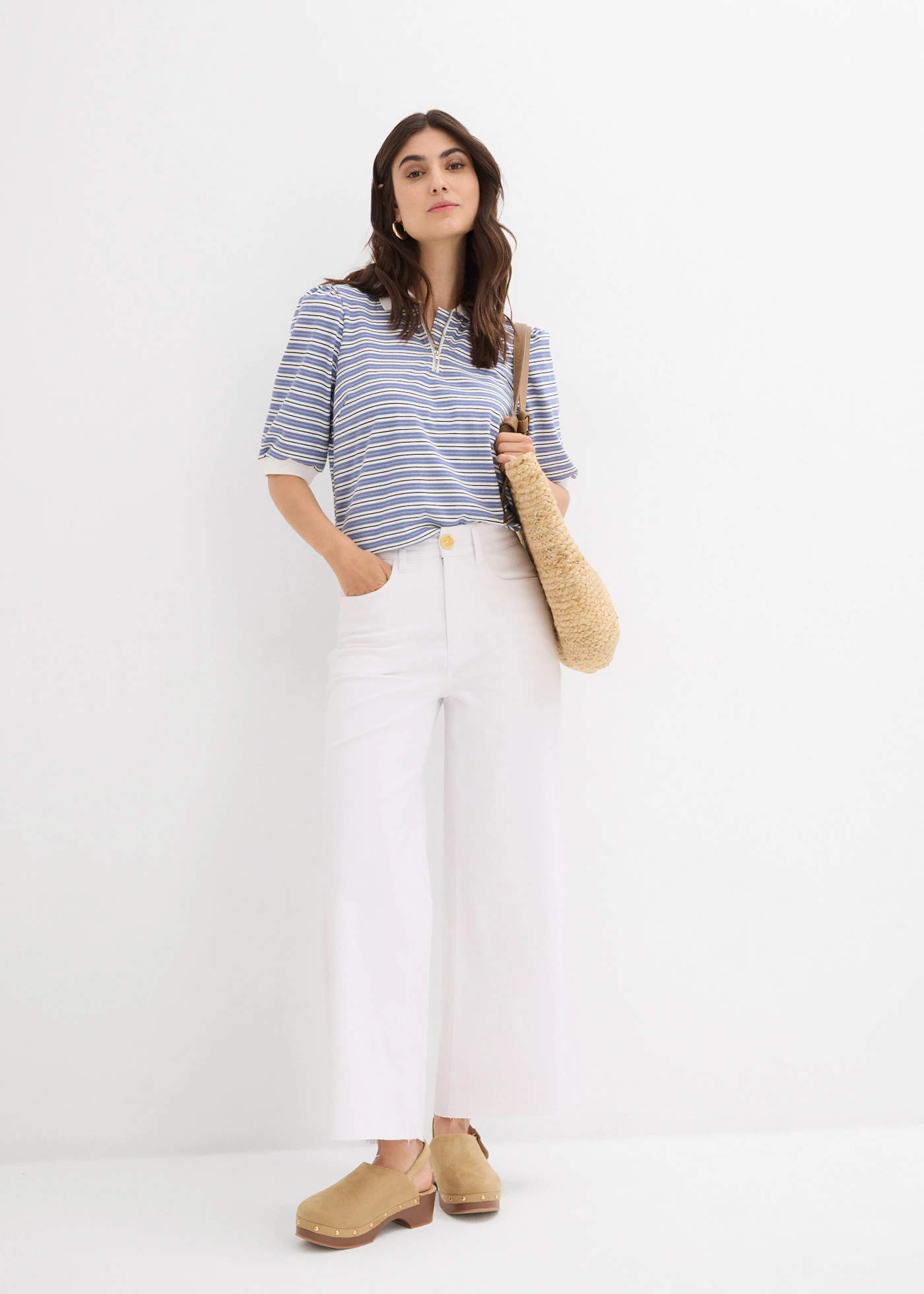 Džíny Wide Leg, High Waist, zkrácené • bílá • bonprix obchod