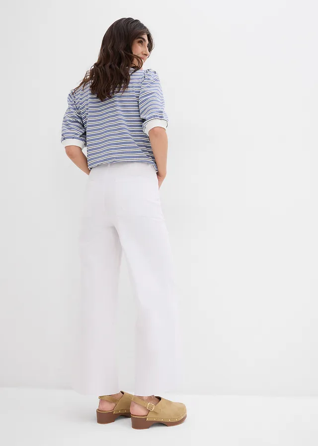 Blugi Wide Leg, High Waist, cropped, culoare: 