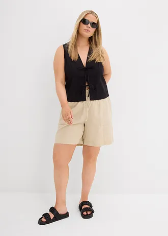 Šortky se lnem, barva: světle písková