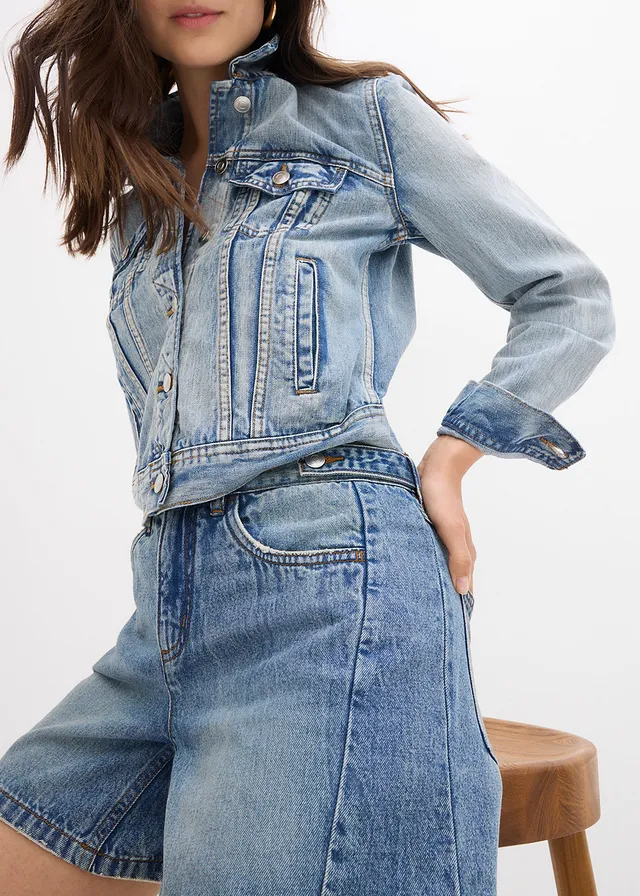 Jeansshort mid waist, low stretch • blauw denim used • product-page.page-title-suffix