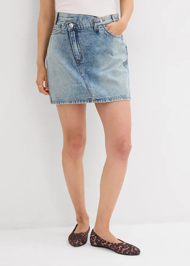 Spijkerrok met een asymmetrische band, Kleur: blauw denim used