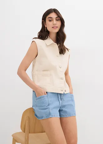 Szorty jeansowe high waist, wygodny pas • lodowy niebieski denim "used" • sklep bonprix