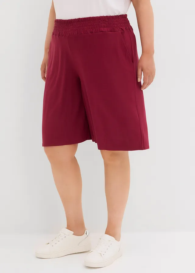 Wijde jersey bermuda in een viscosemix, Kleur: rododendronrood